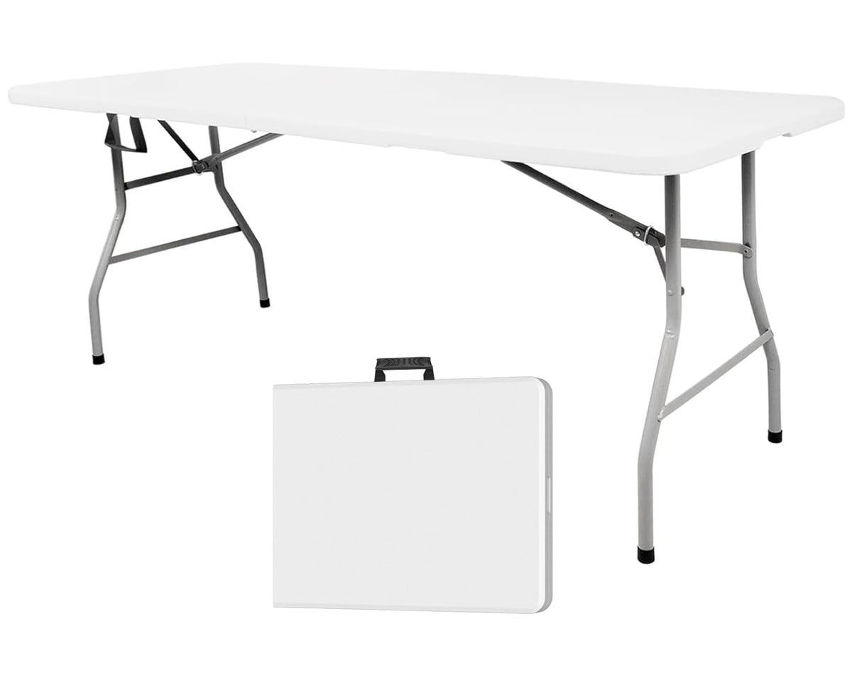 6ft White Folding Plastic Table with Handle E683577
