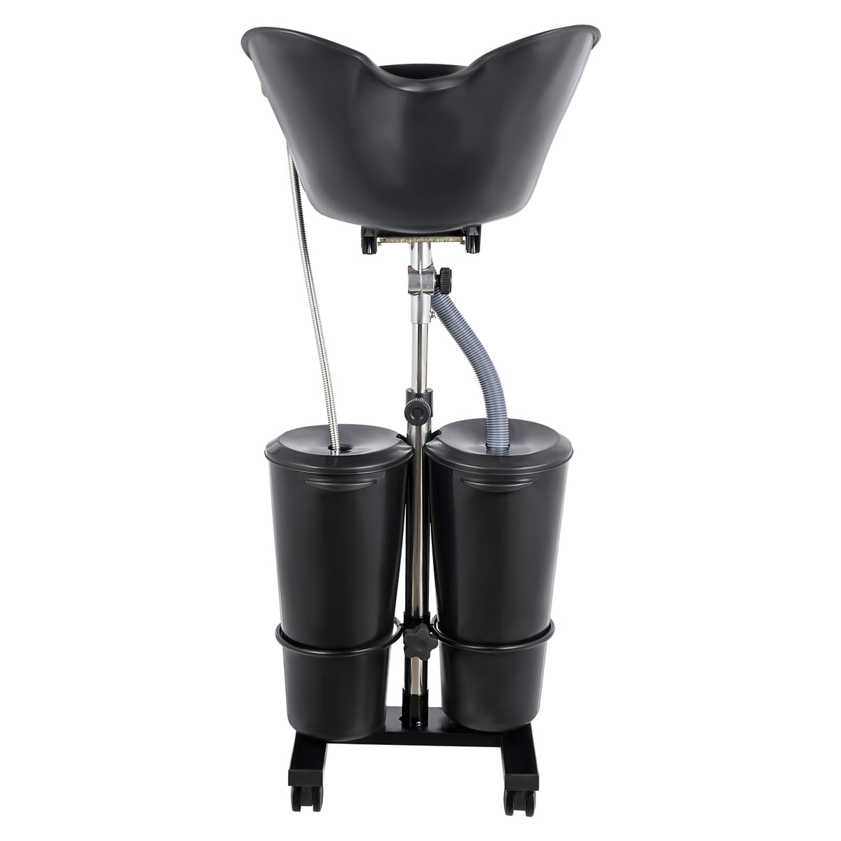 Portable Shampoo Bowl with Dual Buckets, Adjustable Height, Electric Pump, Foot Pedal Control, Black F174