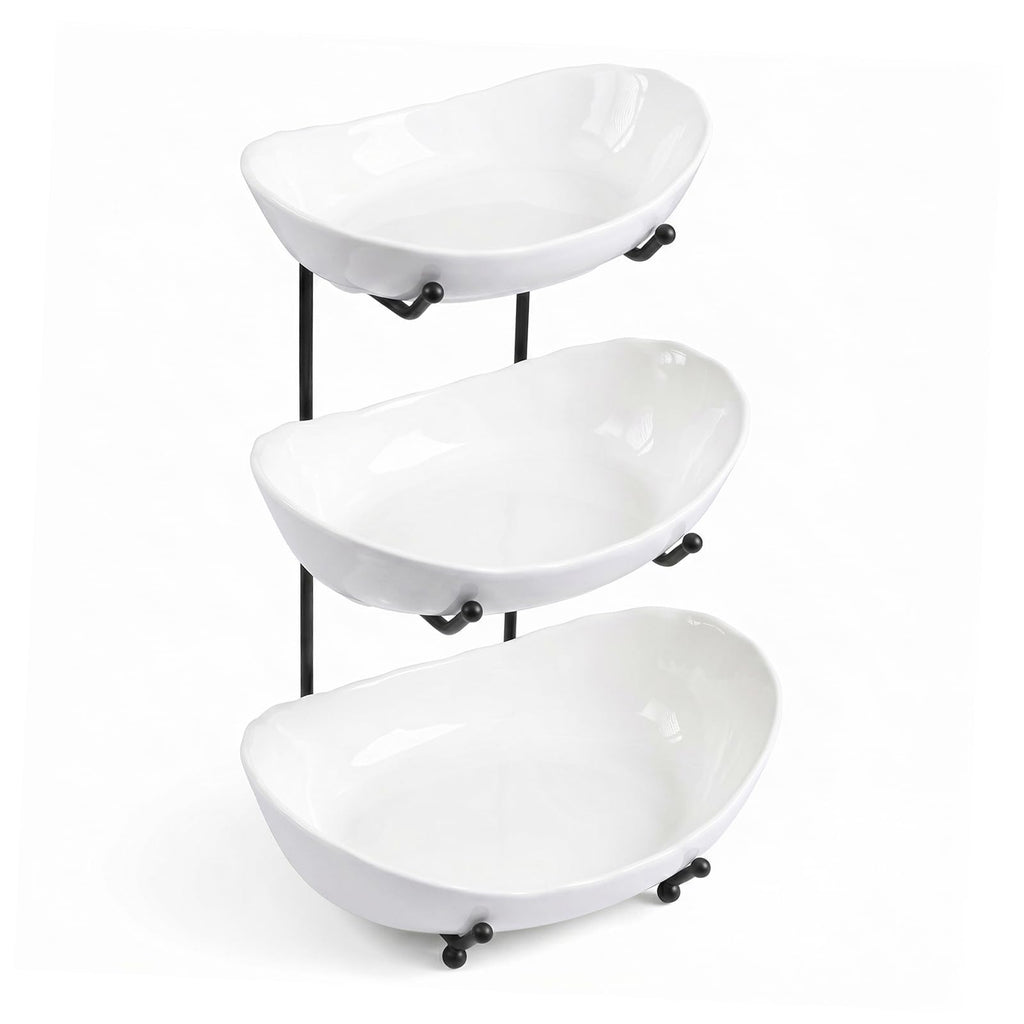 3 Tier Ceramic Fruit Bowl with Metal Stand V16297