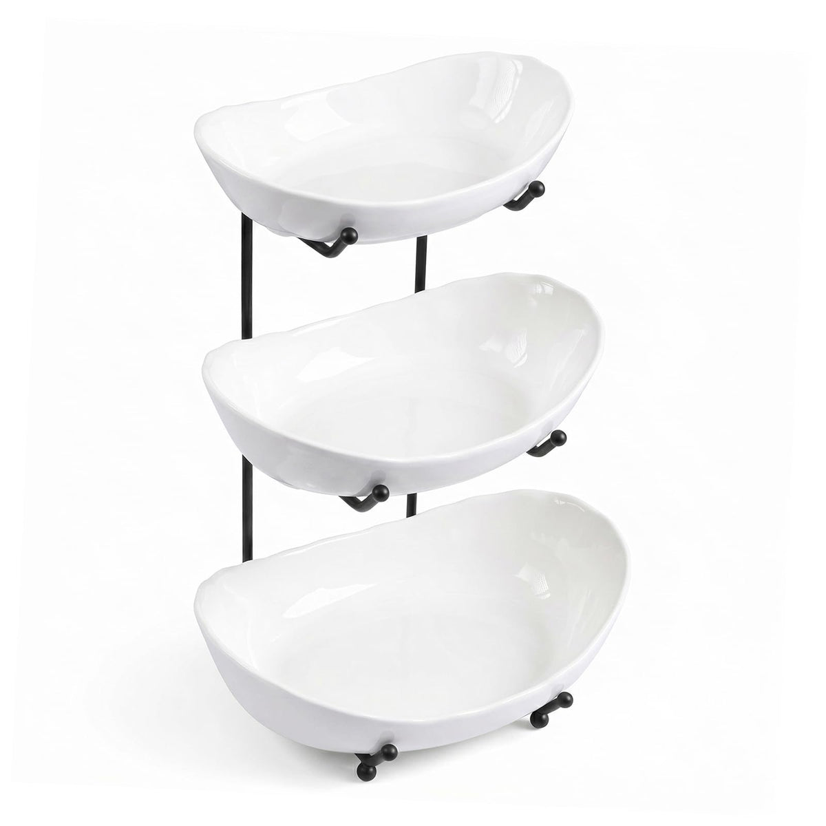 3 Tier Ceramic Fruit Bowl with Metal Stand V16297