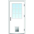 Primed Left Hand Outswing 9 Lite Prehung Front Door with Pet Door X3744