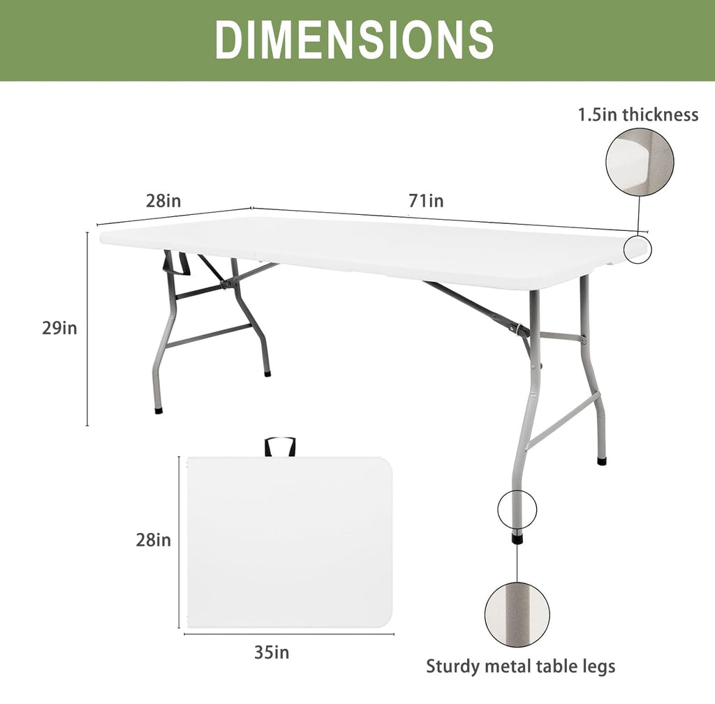 6ft White Folding Plastic Table with Handle E683577