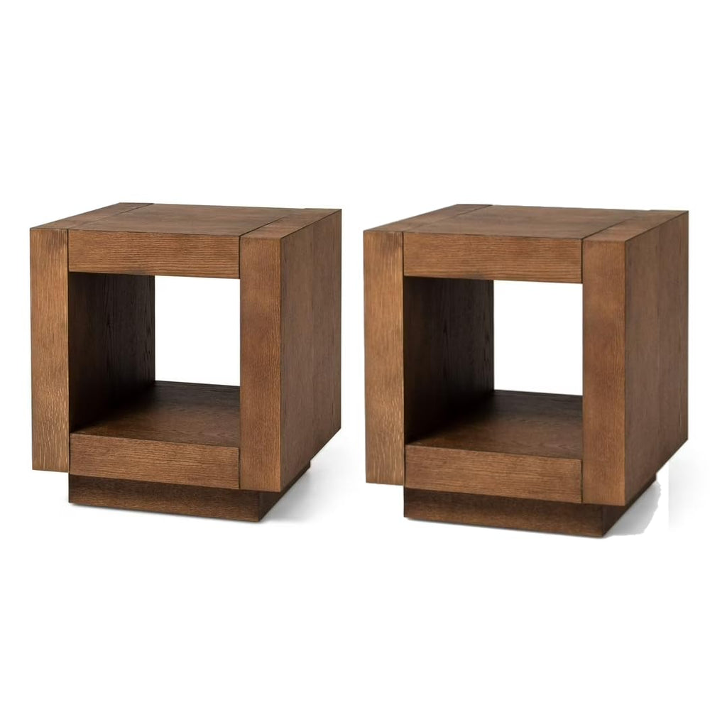 Natural Square Side Table with Storage, Set of 2 L740476