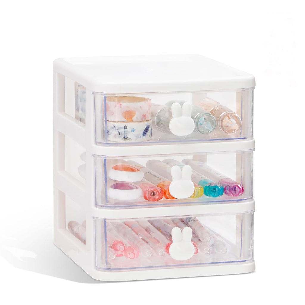 White 3 Tier Small Desk Organizer with Drawer Q86135