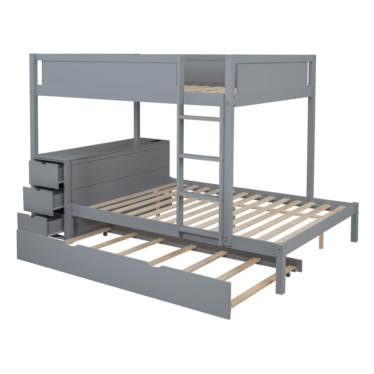 Gray Wood Full Over Full Bunk Bed with Twin Trundle H61778