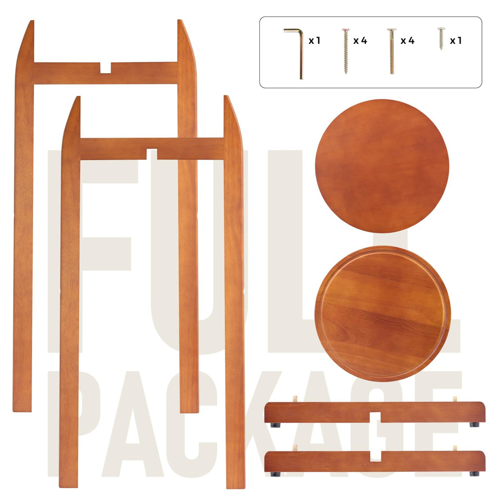 Solid Wood Water Dispenser Floor Stand with 2 Round Shelfs Z63393