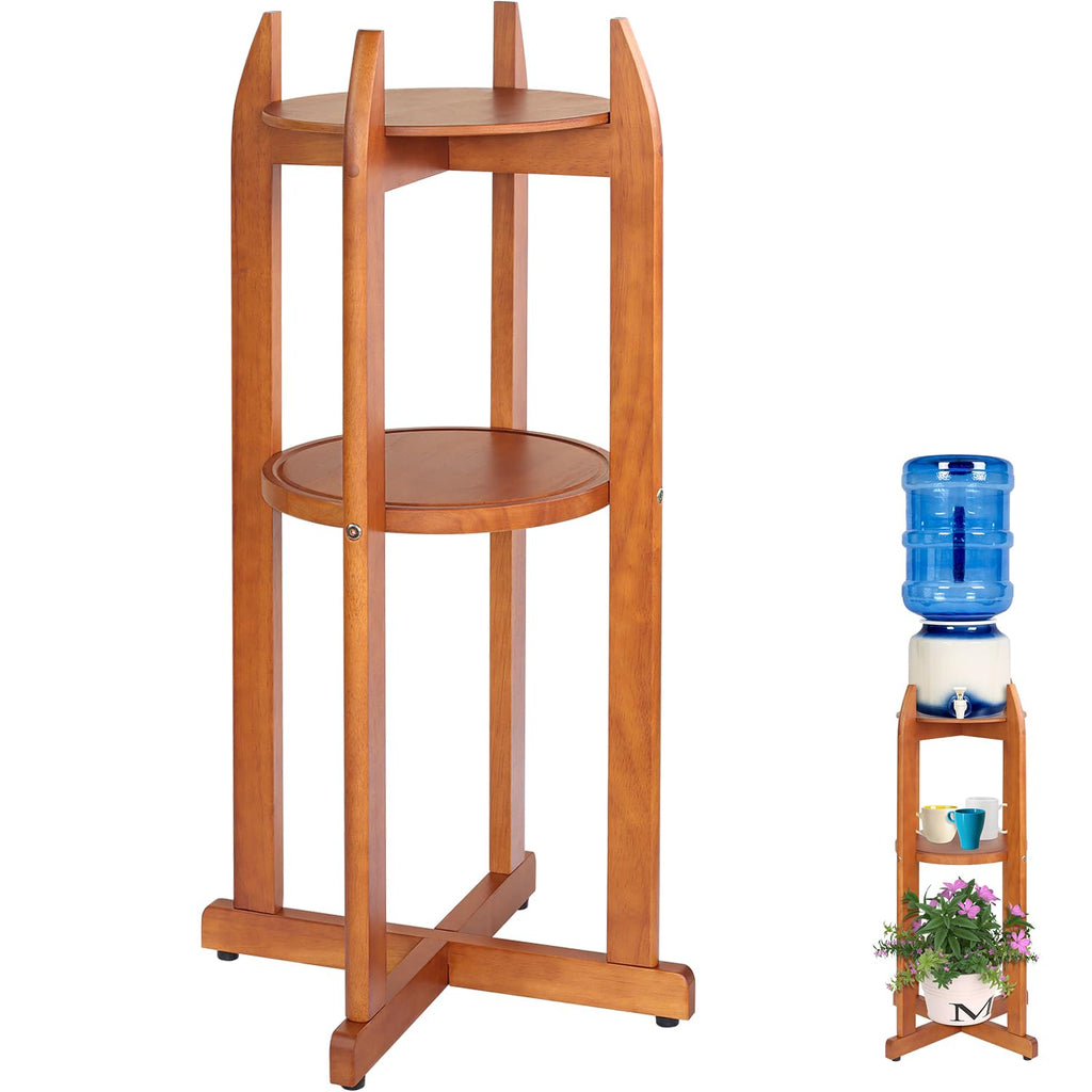 Solid Wood Water Dispenser Floor Stand with 2 Round Shelfs Z63393