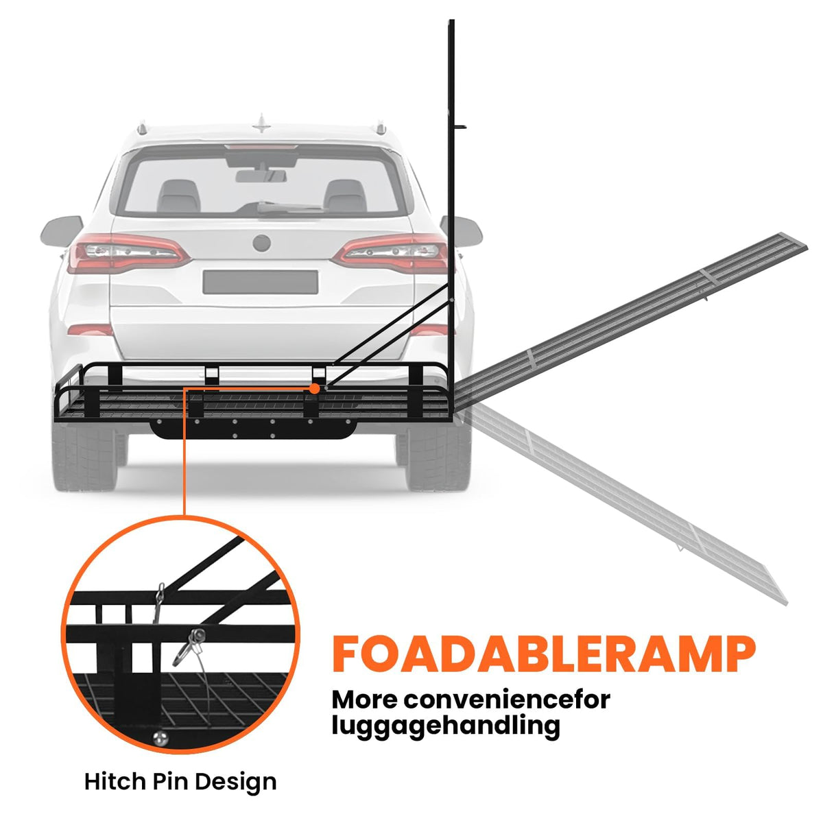 Hitch Cargo Carrier, 800lb Capacity Aluminum Cargo Basket with Folding Ramp C286