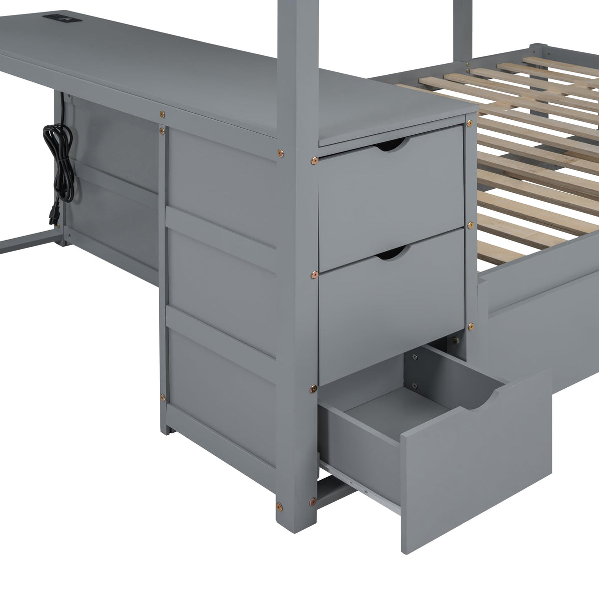 Gray Wood Full Over Full Bunk Bed with Twin Trundle H61778