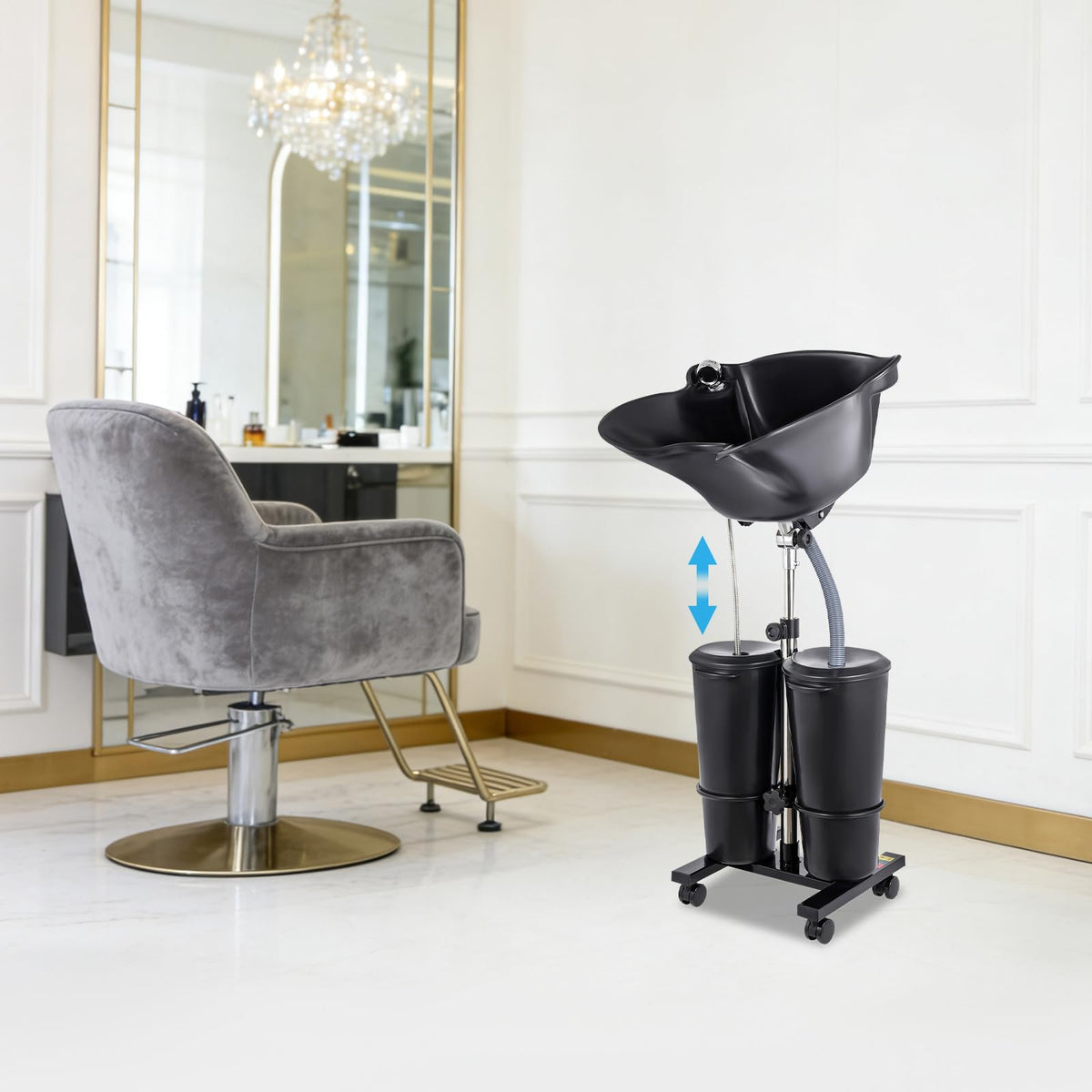 Portable Shampoo Bowl Electric Pump 2 Buckets Height Adjustable Y577