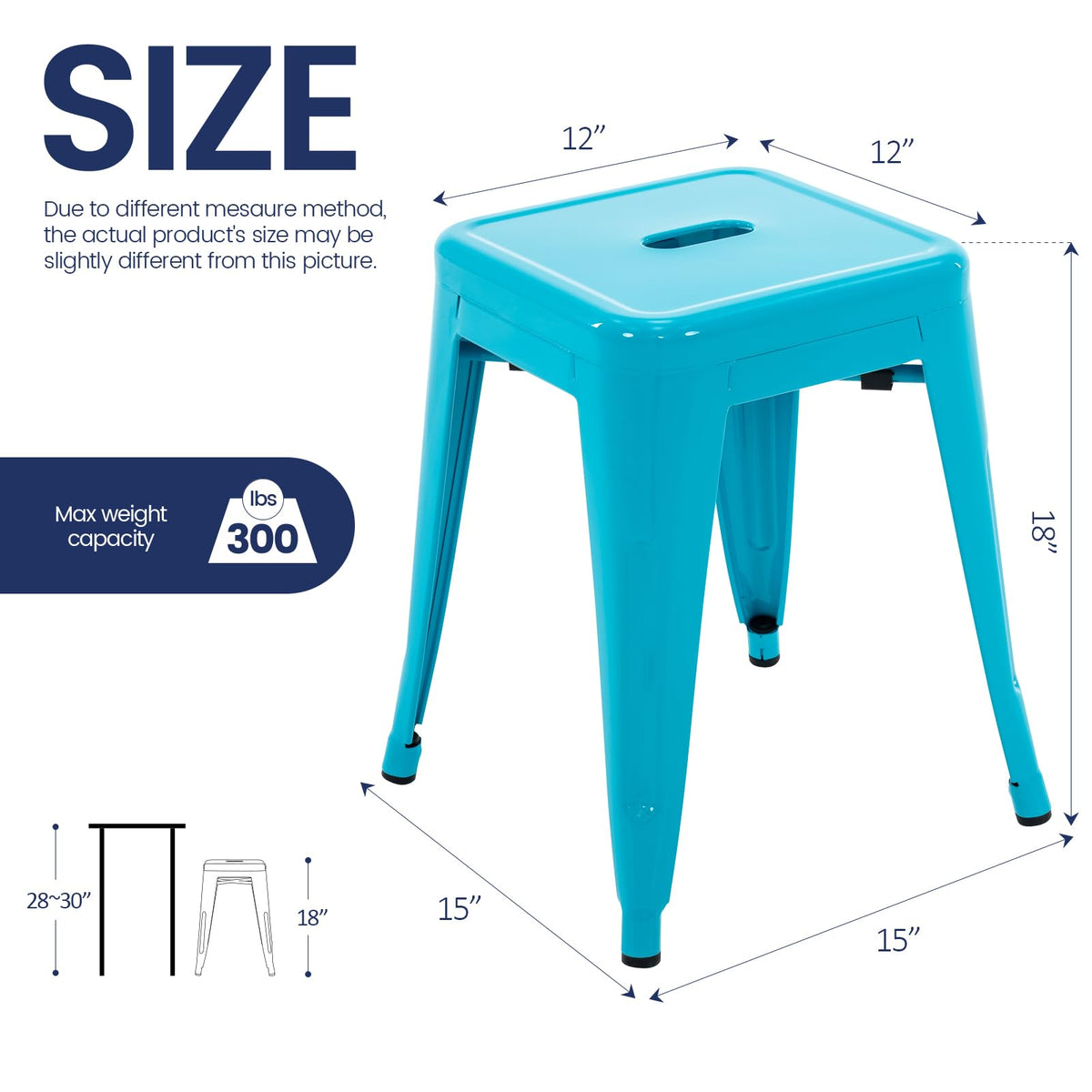 Teal Blue 18 Inch Metal Stools Set of 4 V63660