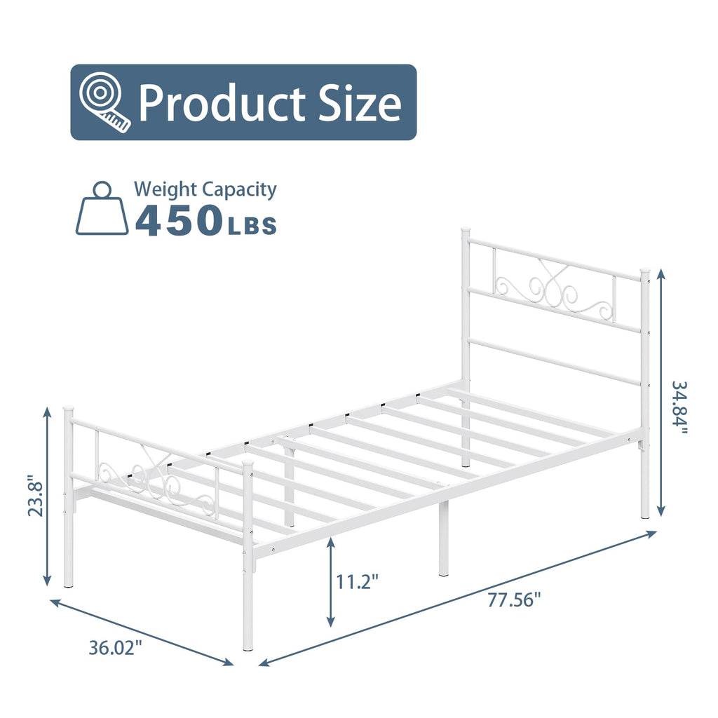 White Metal Twin Size Bed Frame with Headboard W11828