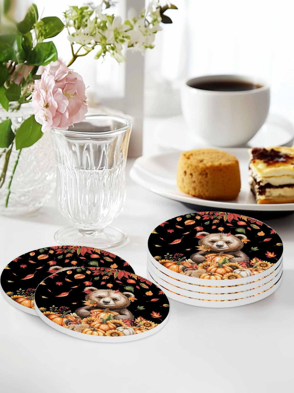 Absorbent Stone Ceramic Coaster with Cork Back, Set of 8 P435341