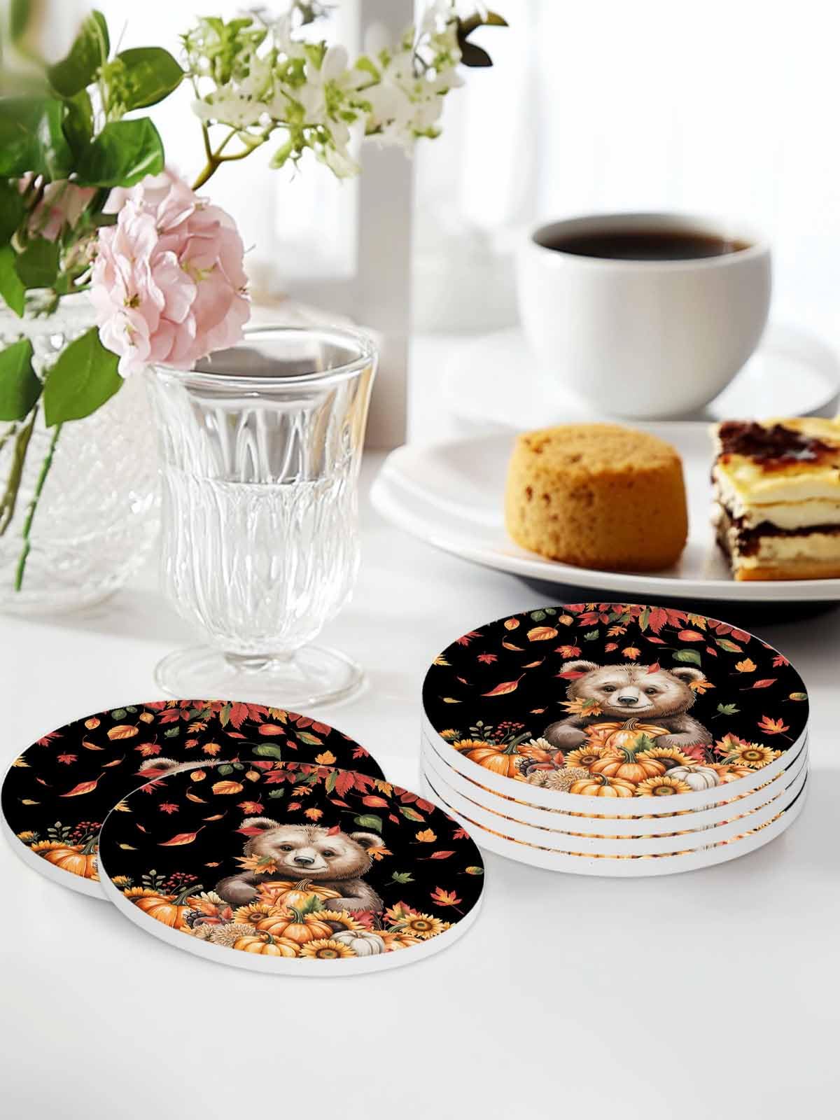 Absorbent Stone Ceramic Coaster with Cork Back, Set of 8 P435341
