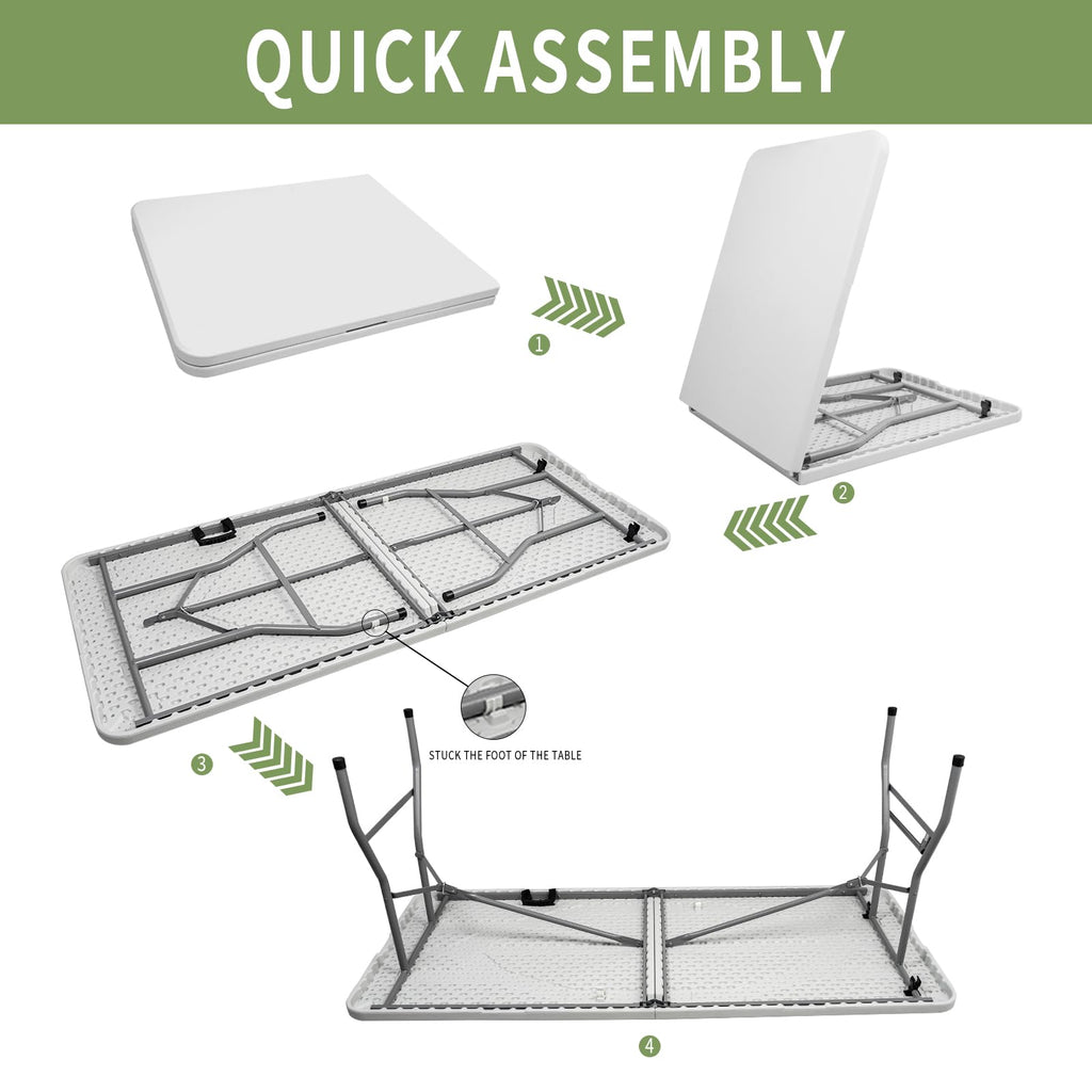 6ft White Folding Plastic Table with Handle E683577