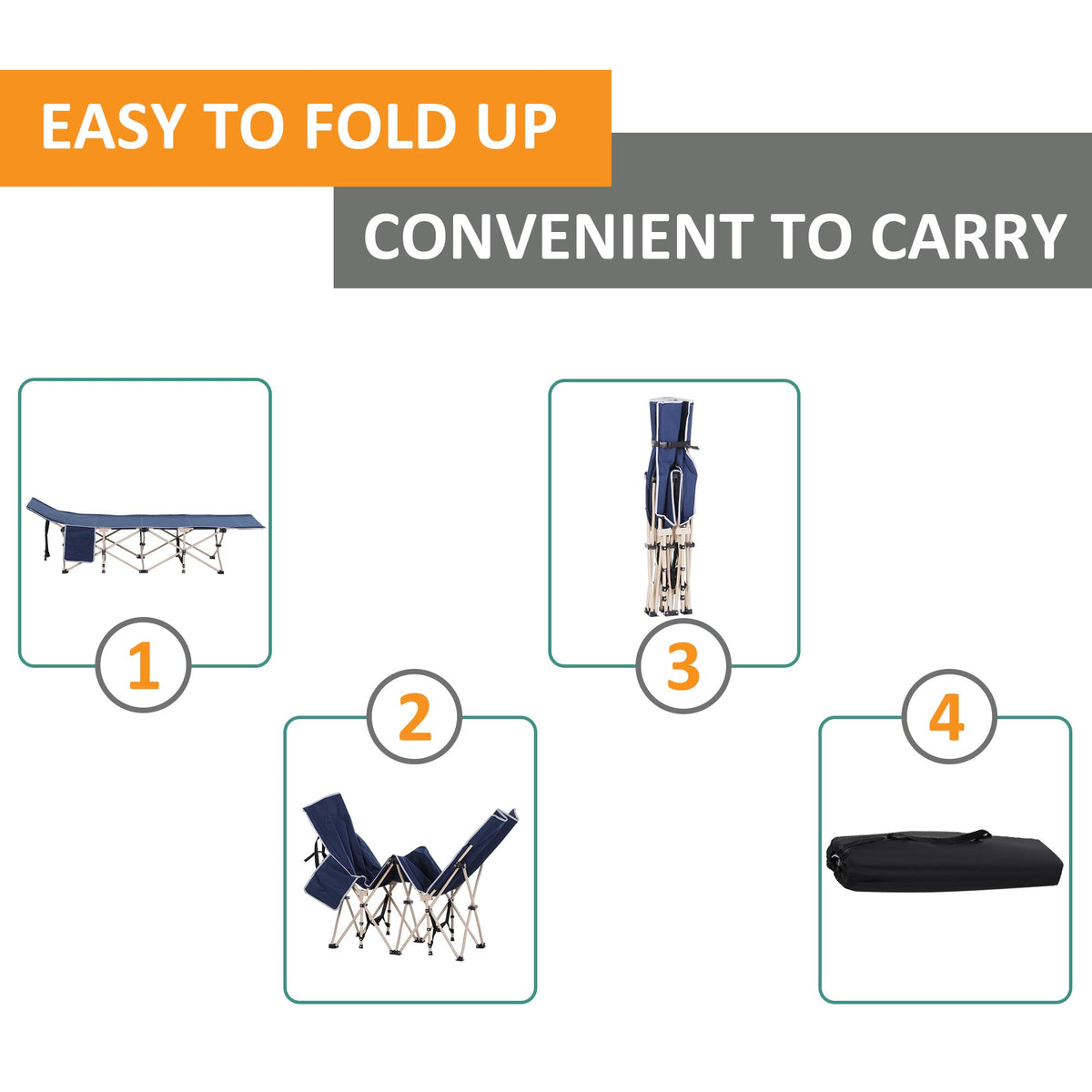 Folding Camping Cot with Carry Bag, Side Pocket, Blue D353850