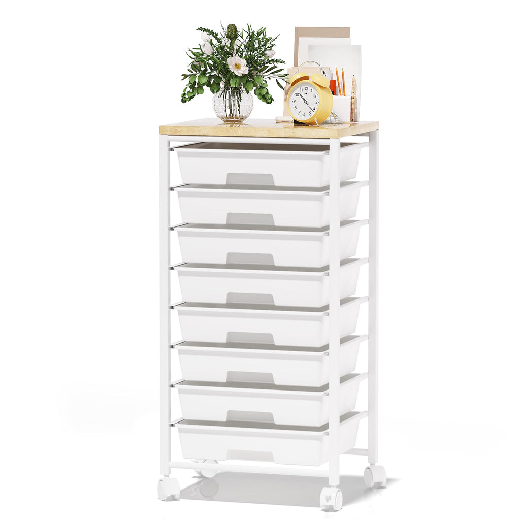 8 Drawer Rolling Storage Cart with Wooden Tabletop R452876