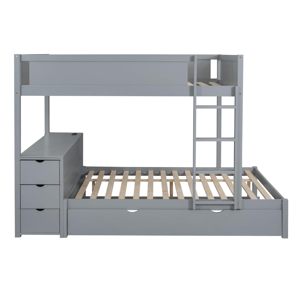 Gray Wood Full Over Full Bunk Bed with Twin Trundle H61778