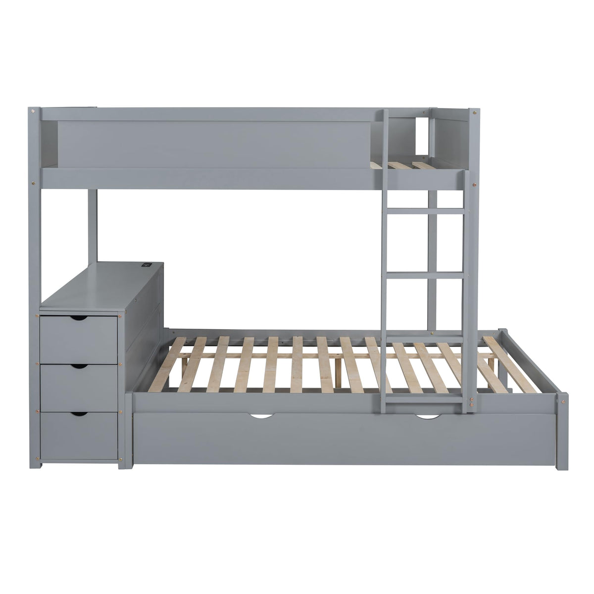 Gray Wood Full Over Full Bunk Bed with Twin Trundle H61778