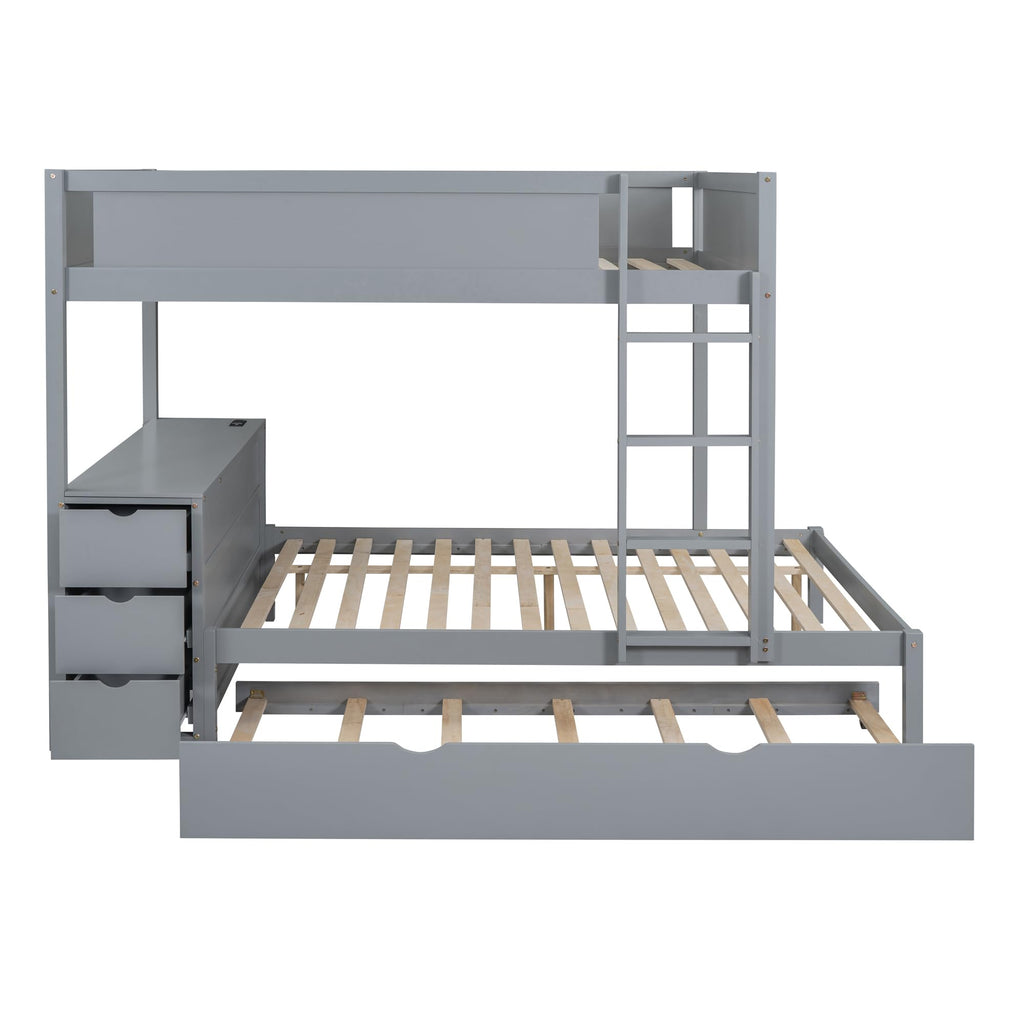 Gray Wood Full Over Full Bunk Bed with Twin Trundle H61778