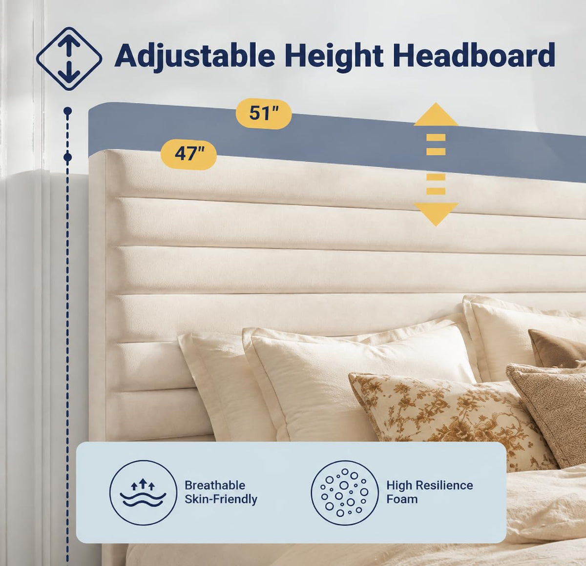 Queen Velvet Upholstered Bed Frame with Adjustable Headboard P678486