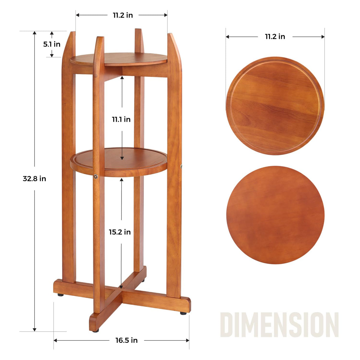 Solid Wood Water Dispenser Floor Stand with 2 Round Shelfs Z63393