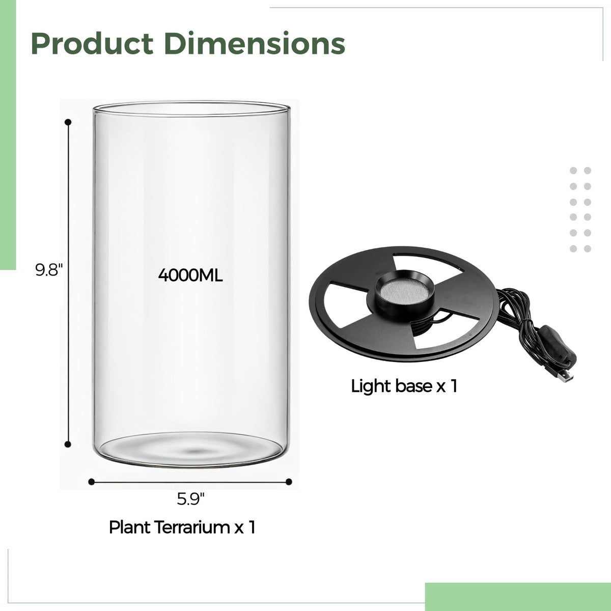 Glass Plant Terrarium with Grow Light 10 X 6IN I421