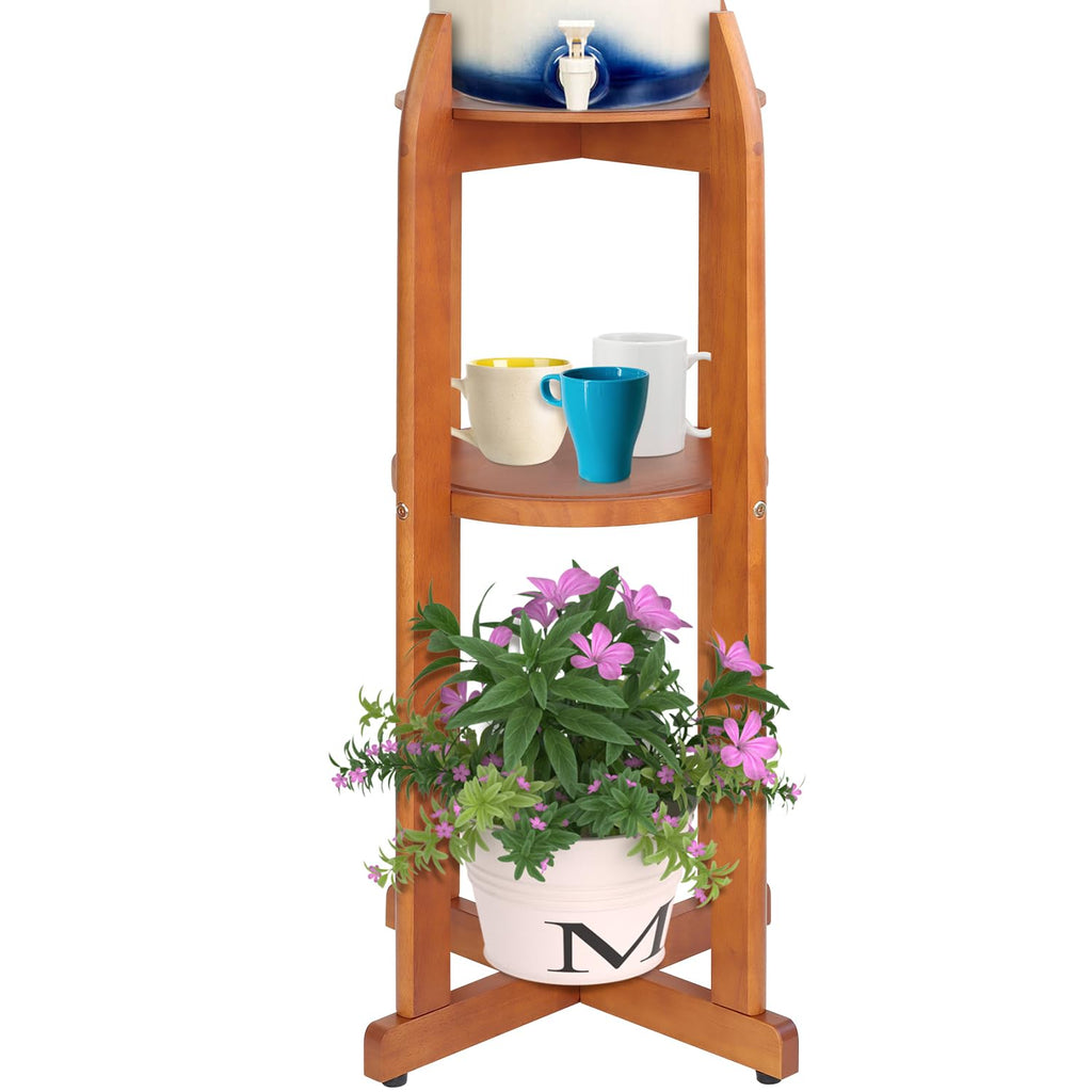 Solid Wood Water Dispenser Floor Stand with 2 Round Shelfs Z63393