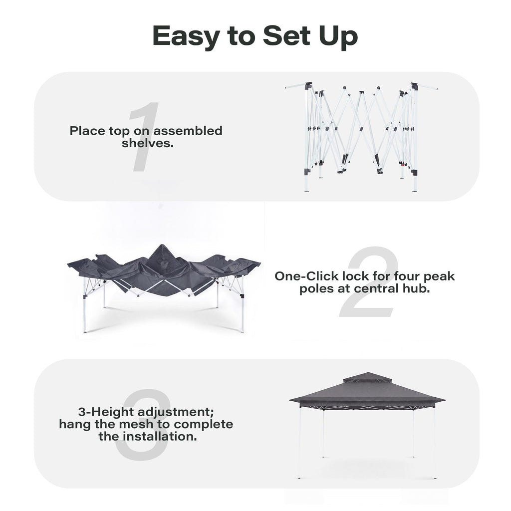 11x11 Pop Up Gazebo Canopy Tent with Mosquito Netting, Adjustable Height, Gray X936025