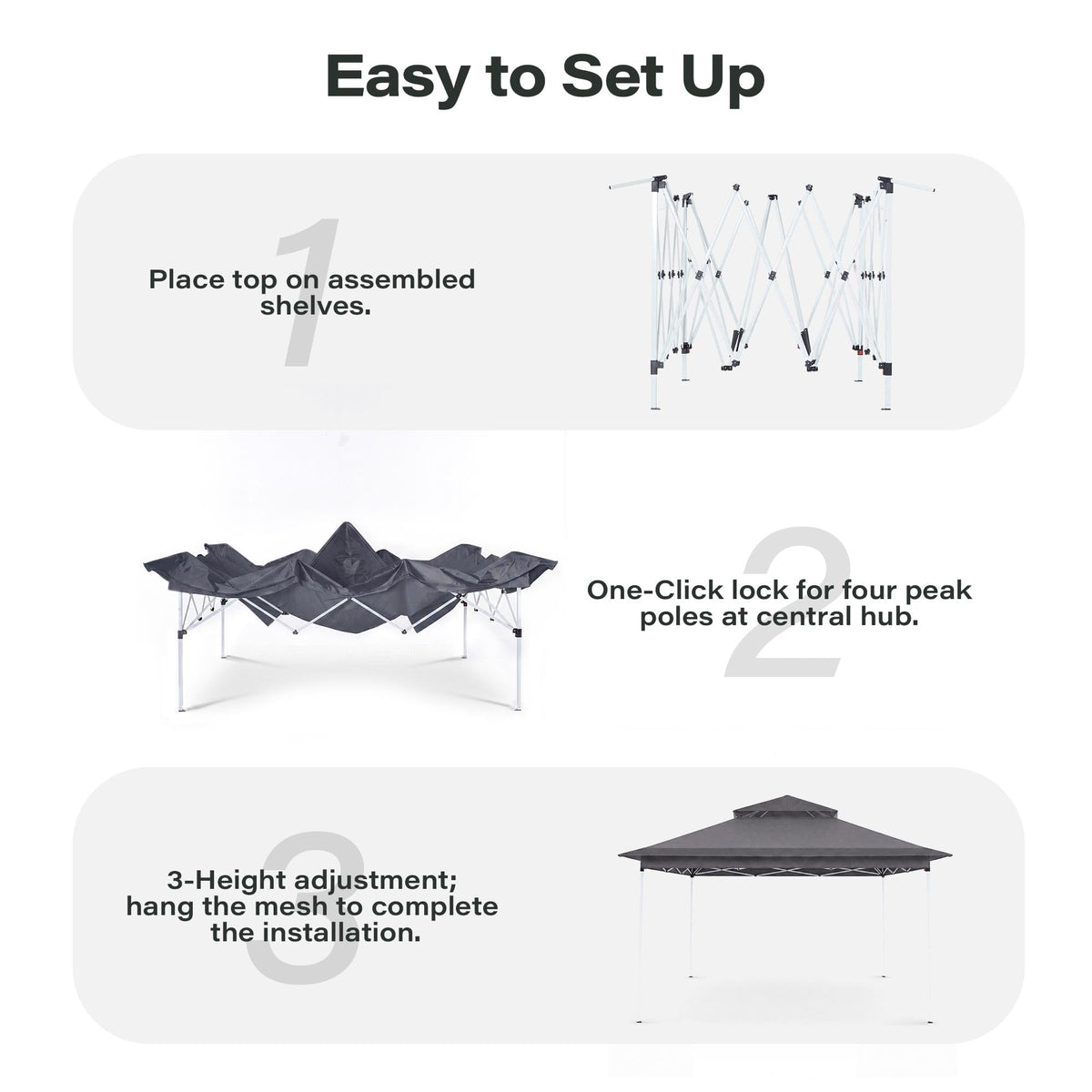 11x11 Pop Up Gazebo Canopy Tent with Mosquito Netting, Adjustable Height, Gray X936025