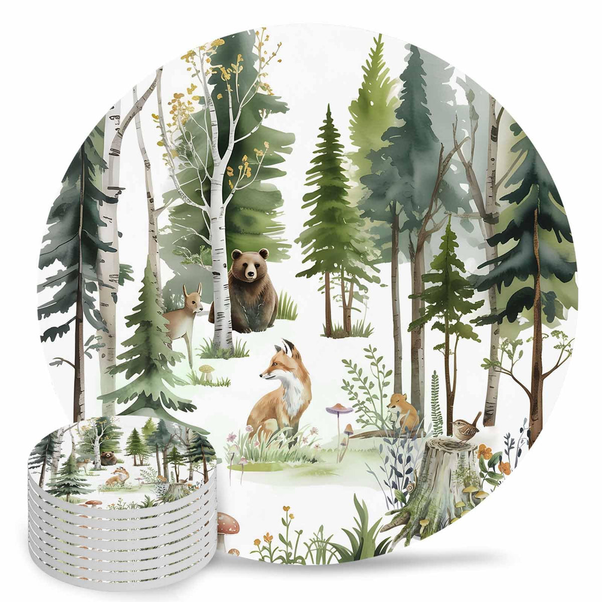 Absorbent Stone Ceramic Coaster with Cork Back, Set of 8 N78574