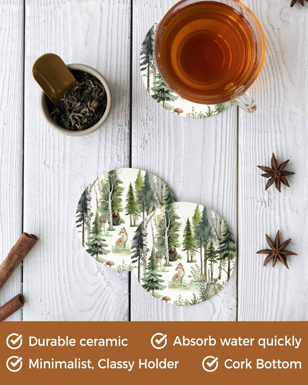 Absorbent Stone Ceramic Coaster with Cork Back, Set of 8 N78574