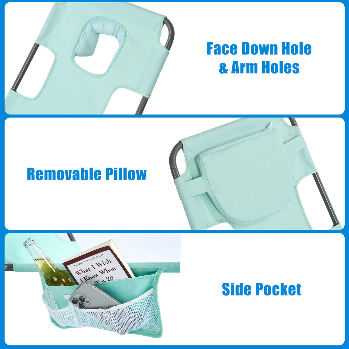 Portable Folding Beach Chair with Face Hole M930953