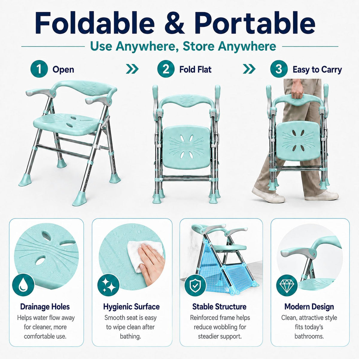 Heavy Duty Shower Chair with Arms and Back S1543
