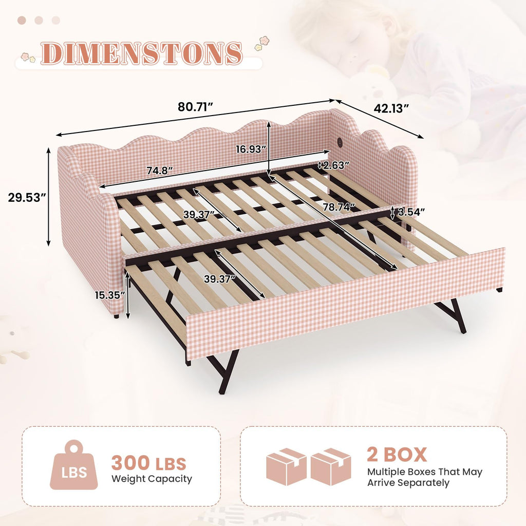 Pink Gingham Twin Size Daybed with Trundle N3673