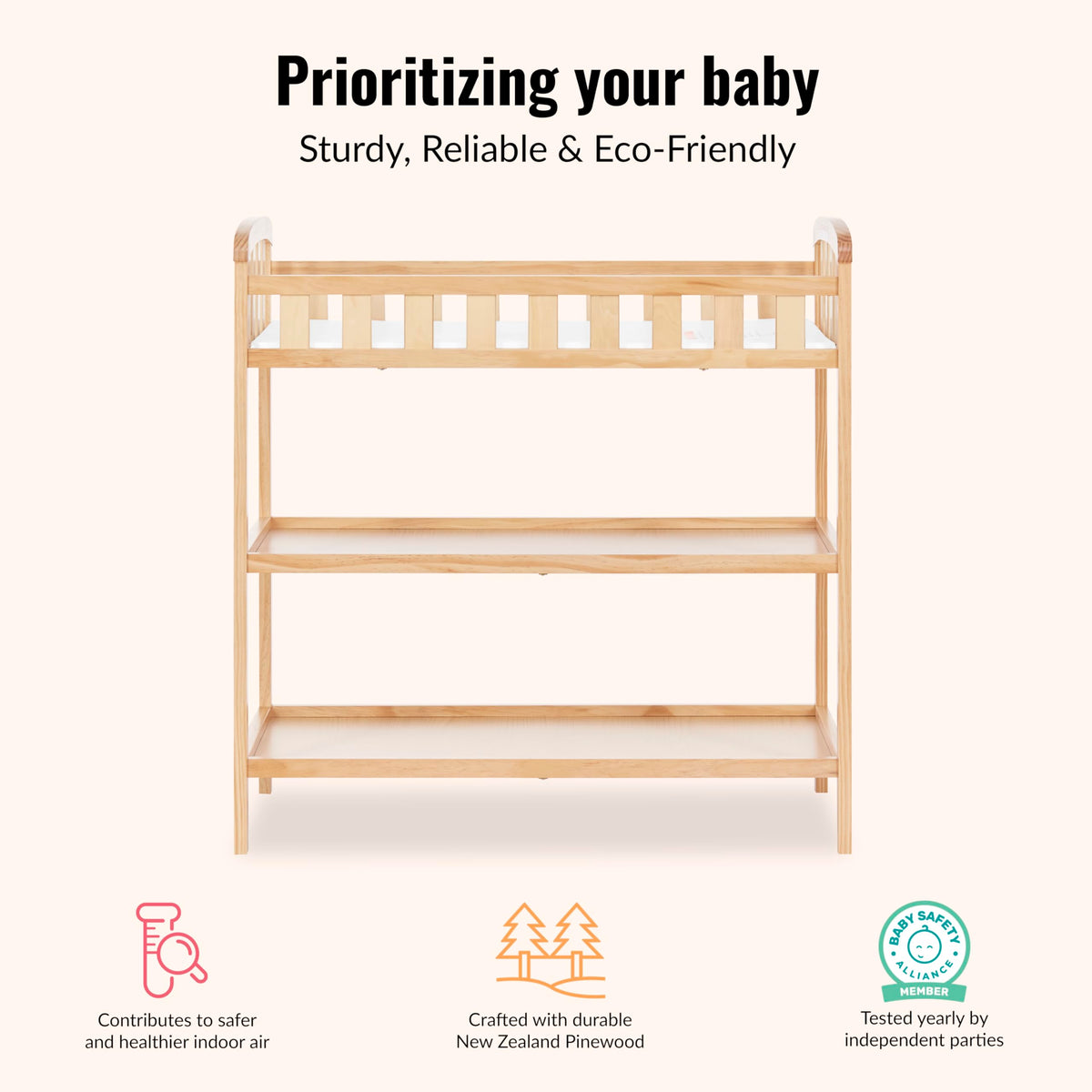 Compact Portable Pinewood Changing Table with Safety Rails S564854