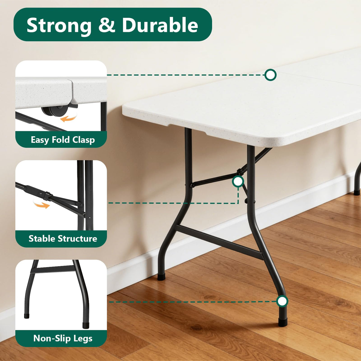 6FT White Folding Table with Steel Legs C6739