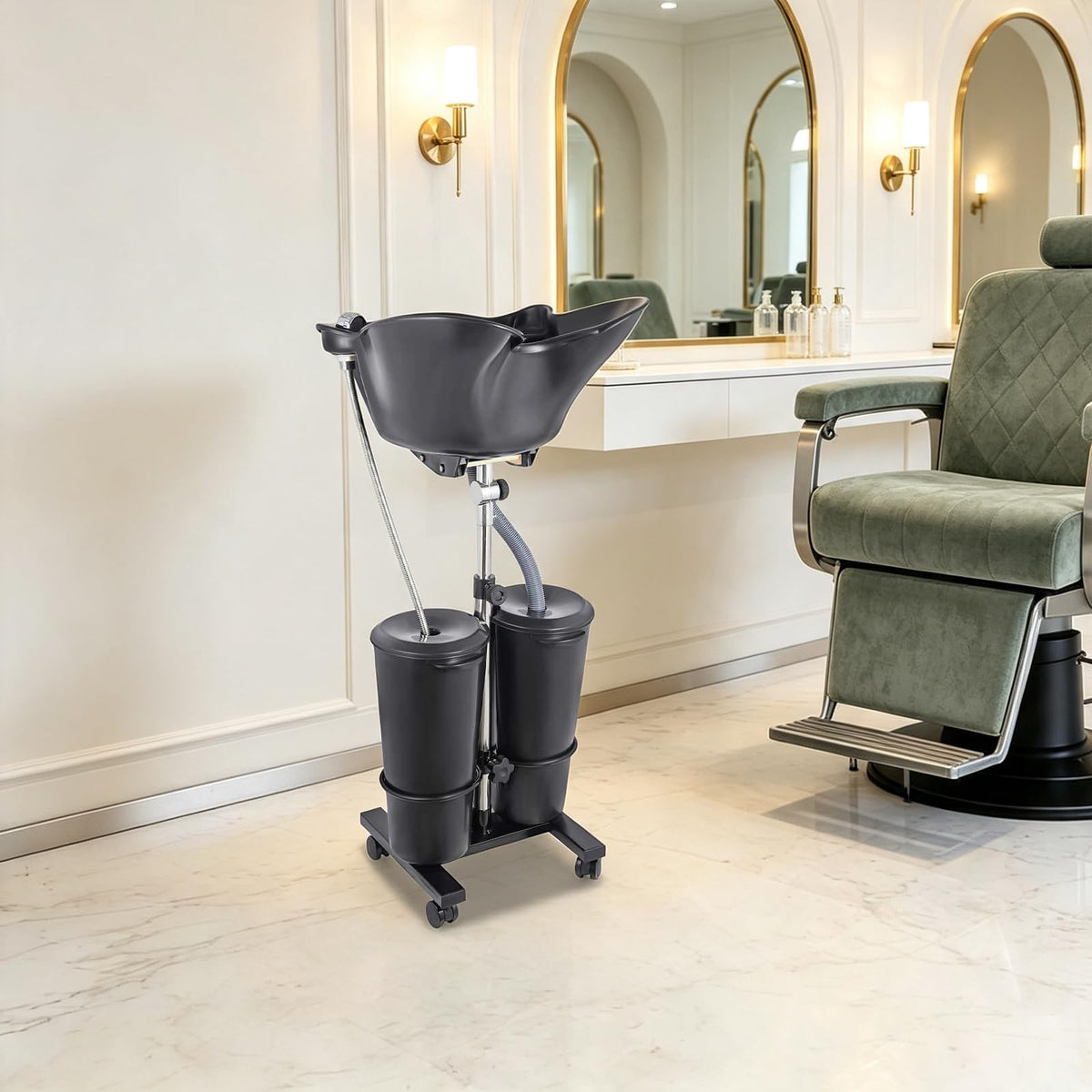 Portable Shampoo Bowl Electric Pump 2 Buckets Height Adjustable Y577