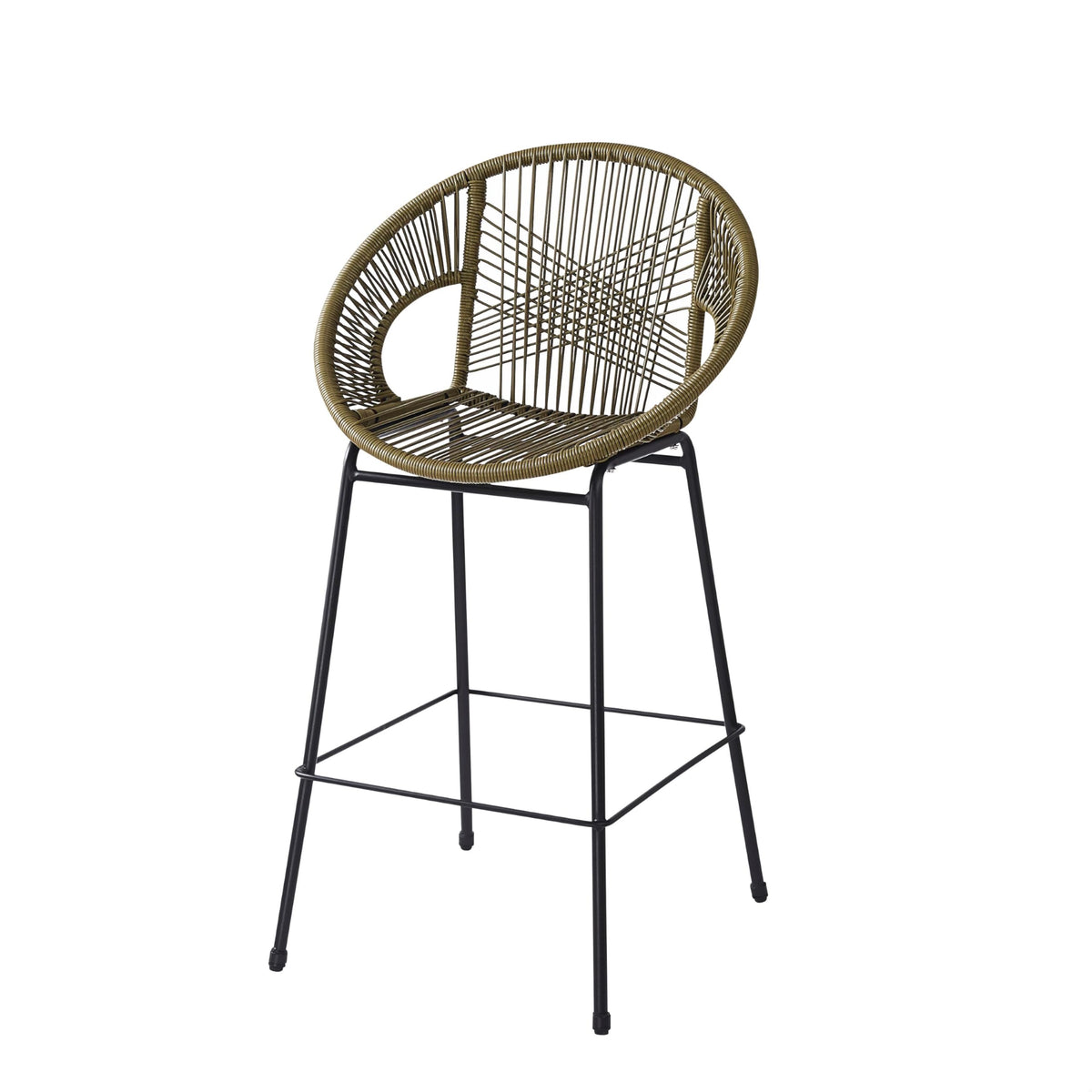 24" Height Metal Legs Faux Wicker Barstool Set of 2 M77396