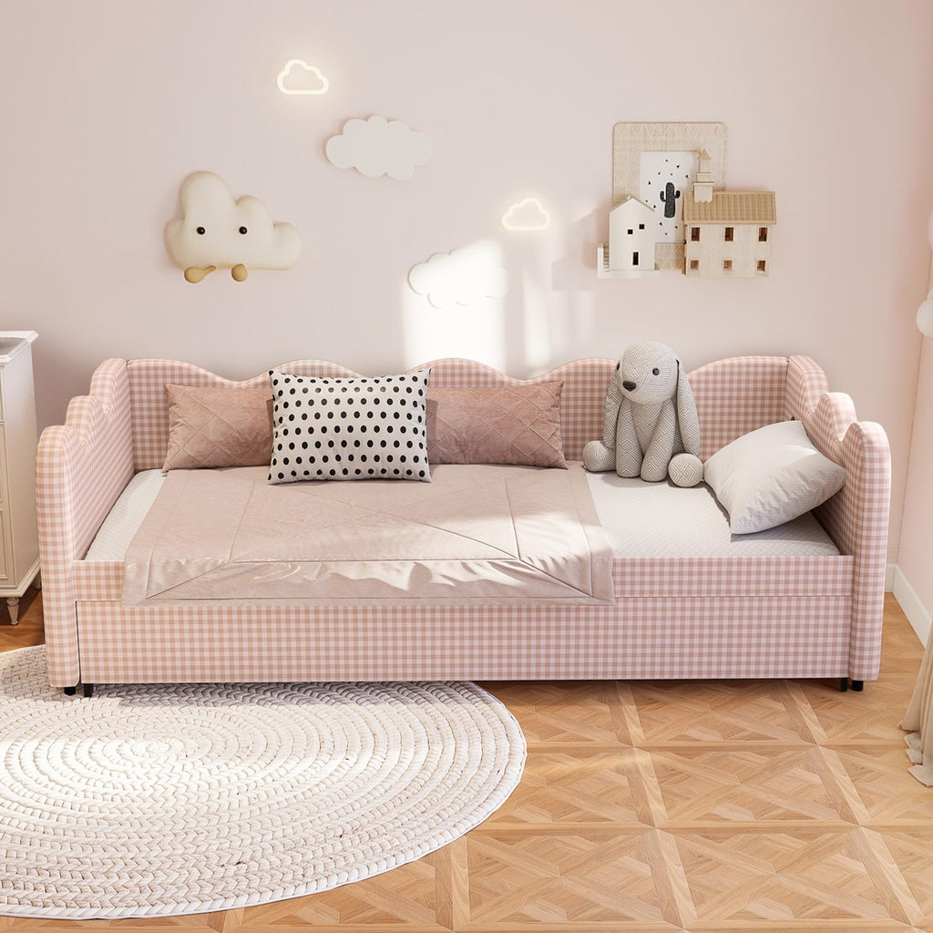 Pink Gingham Twin Size Daybed with Trundle N3673