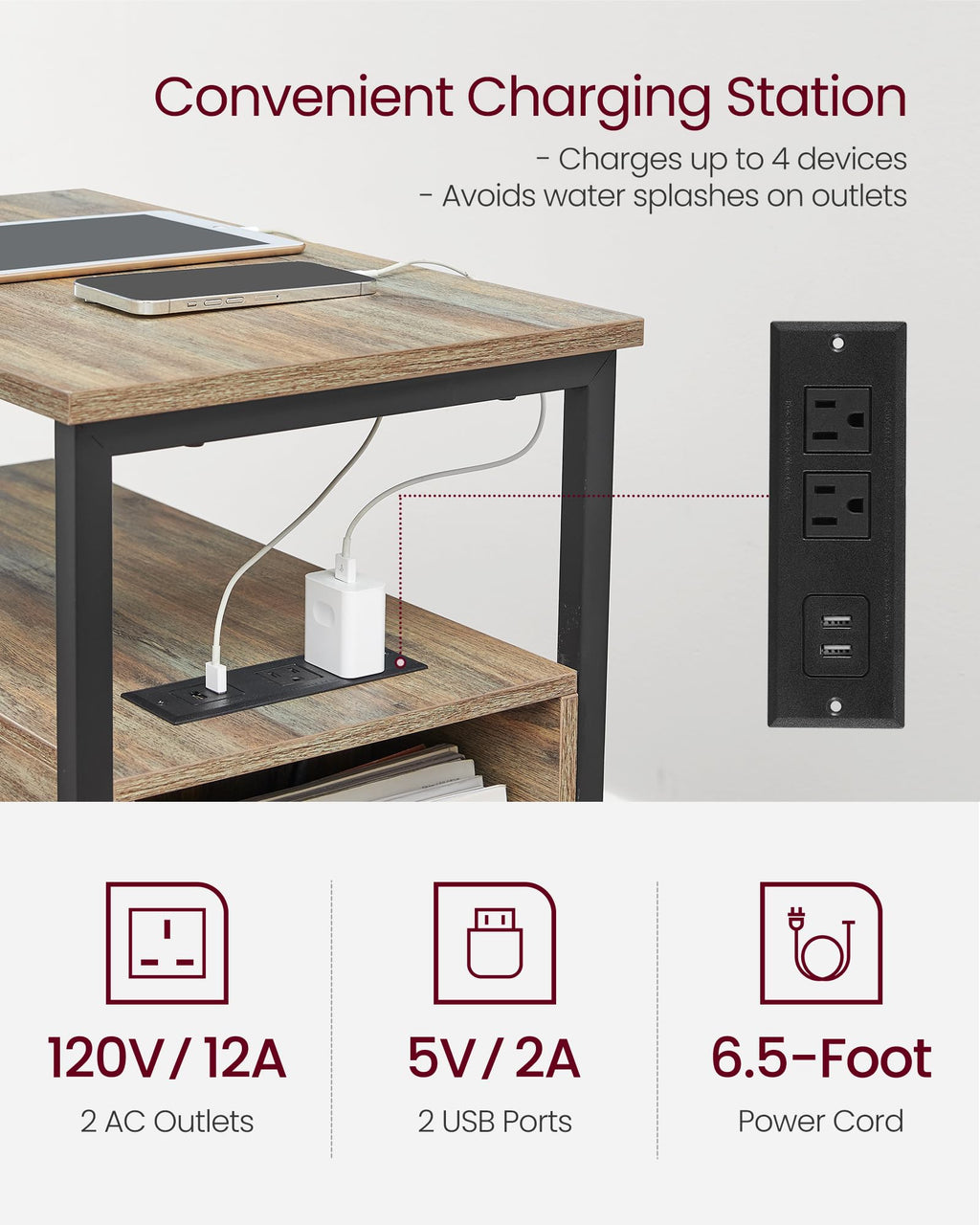 Side End Table with Charging Station N728663