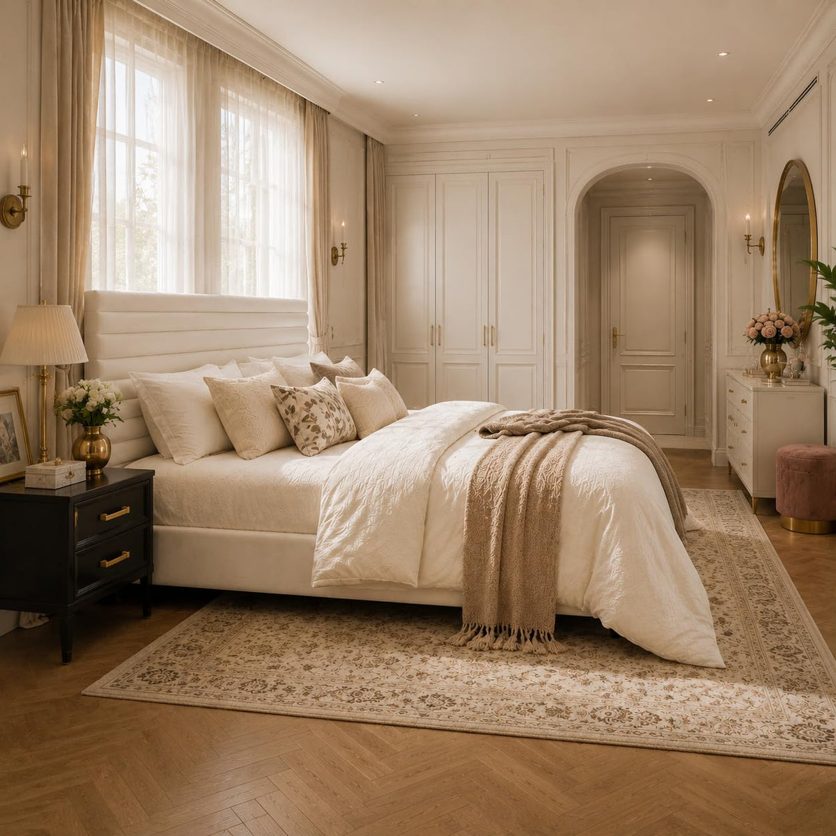 Queen Velvet Upholstered Bed Frame with Adjustable Headboard P678486