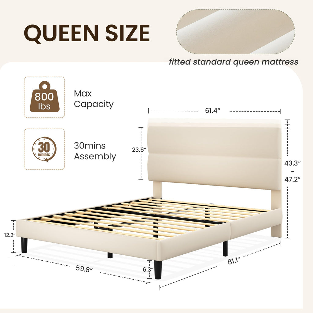 Queen Size Velvet Upholstered Platform Bed Frame R619