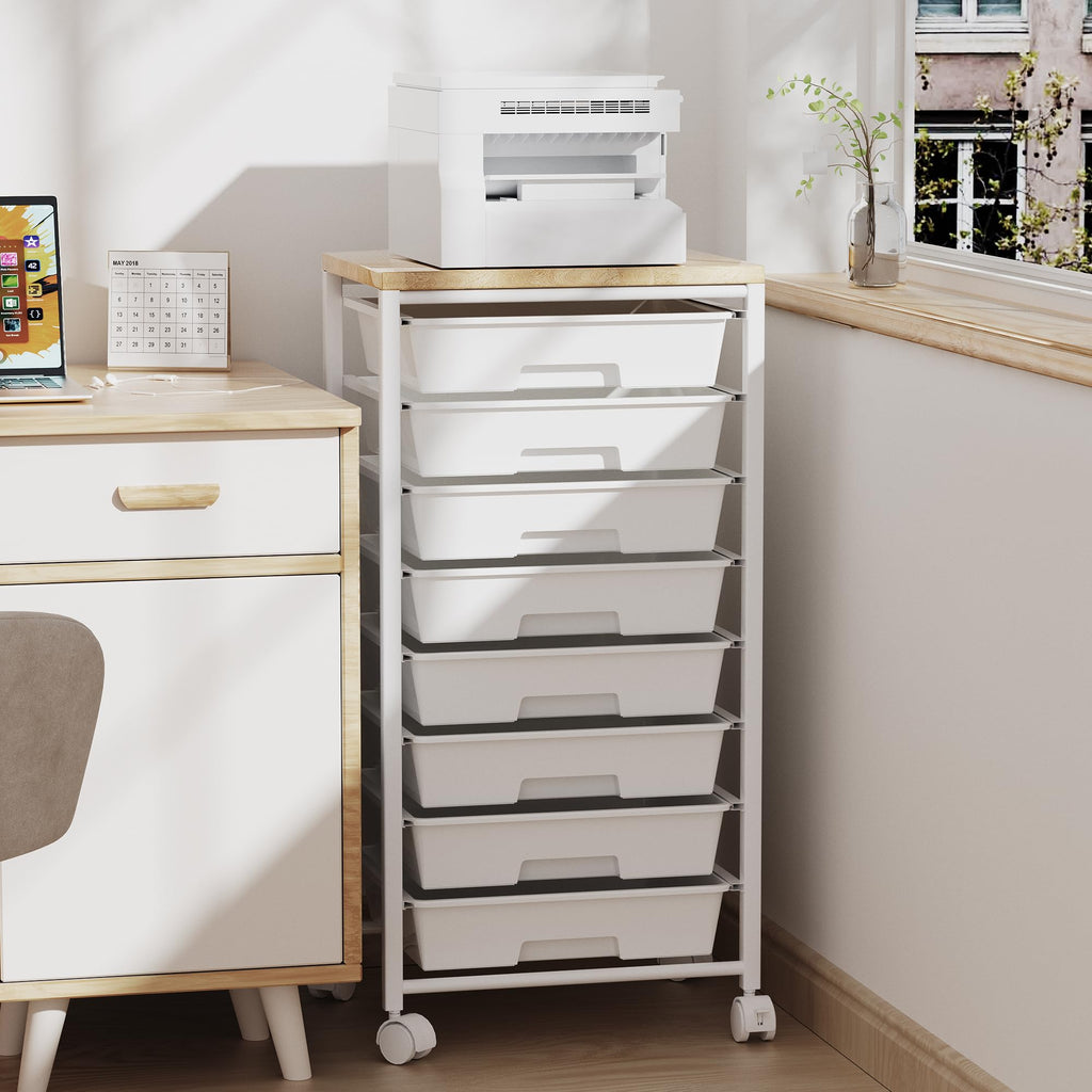 8 Drawer Rolling Storage Cart with Wooden Tabletop R452876