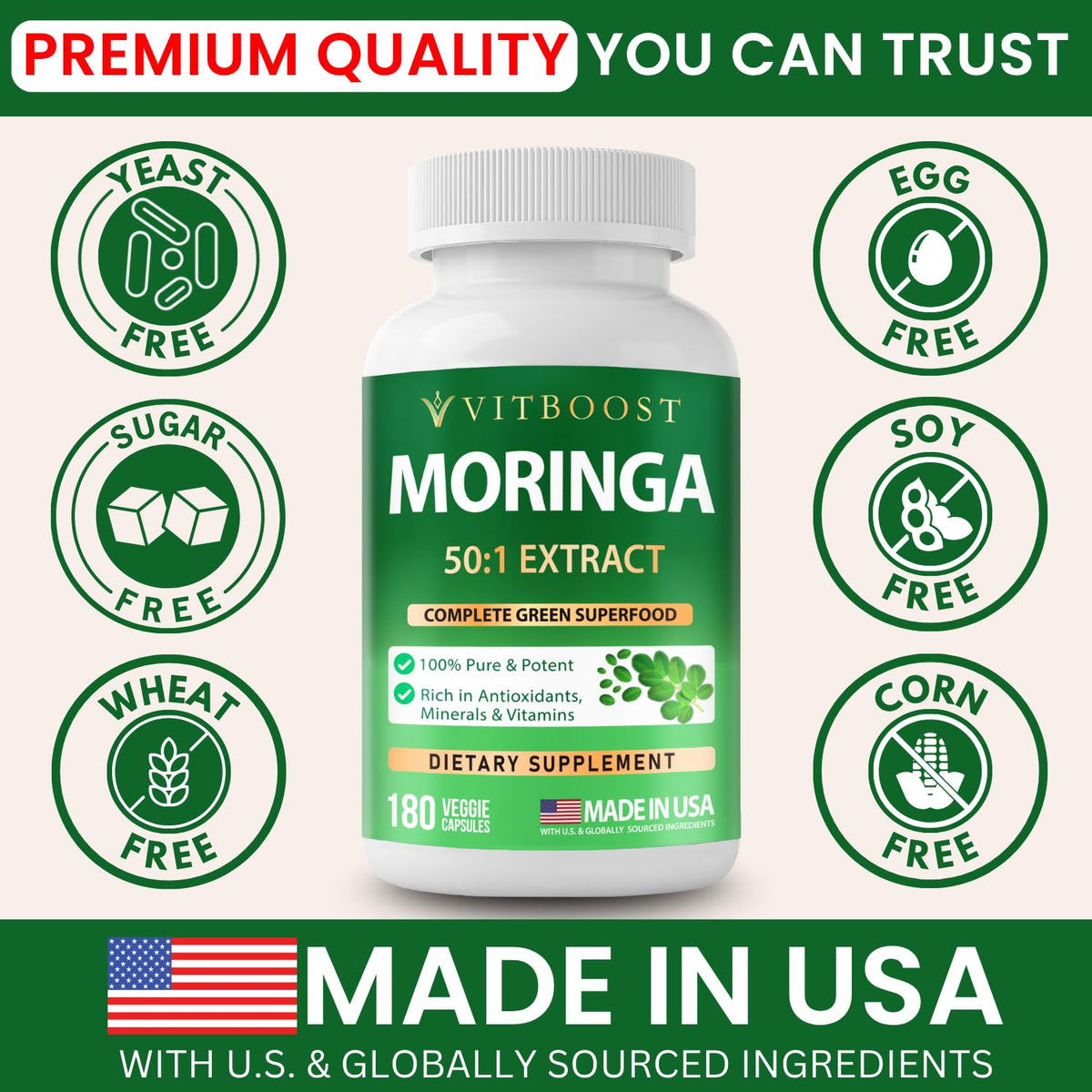 Moringa Oleifera Extract Capsules 400mg Q1109