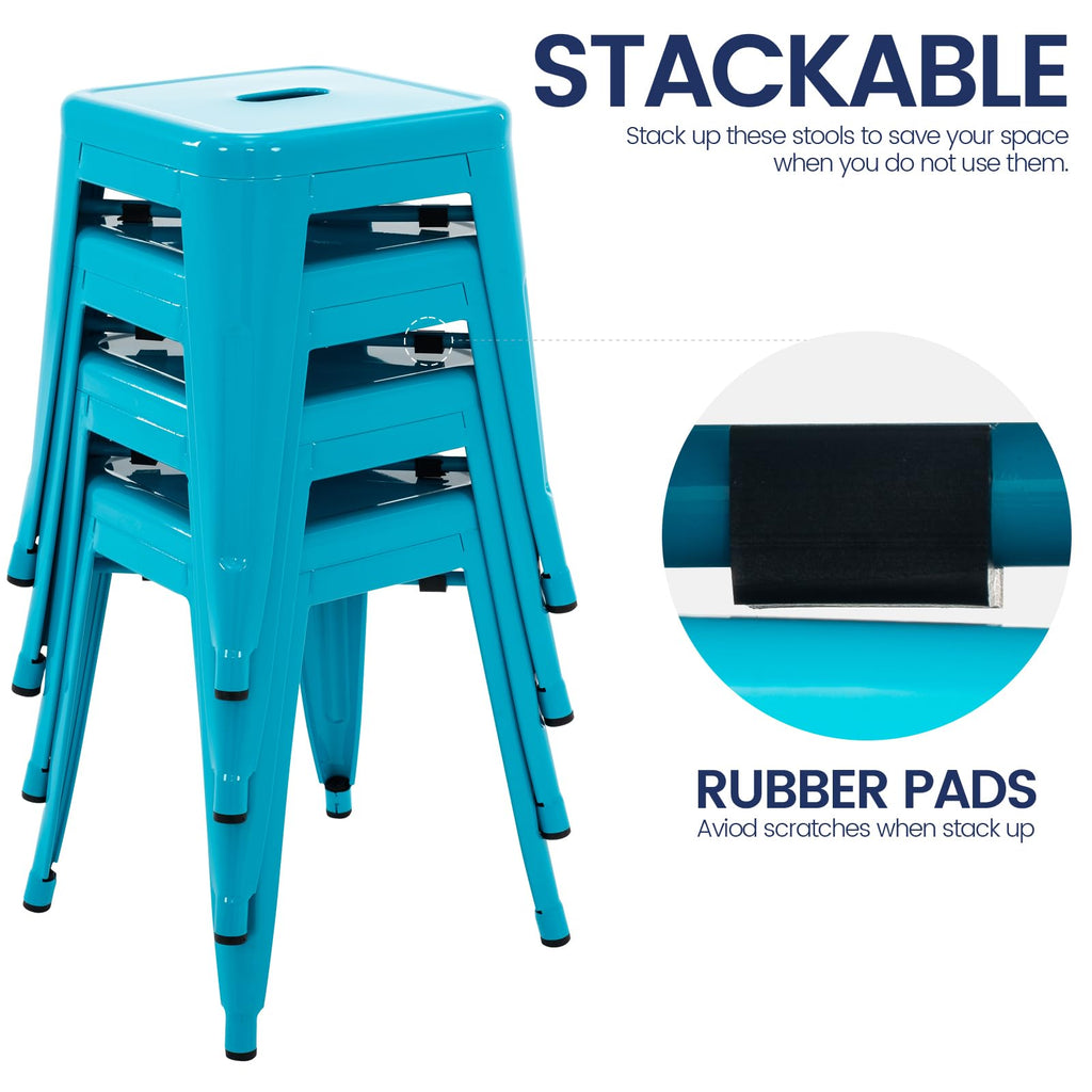 Teal Blue 18 Inch Metal Stools Set of 4 V63660