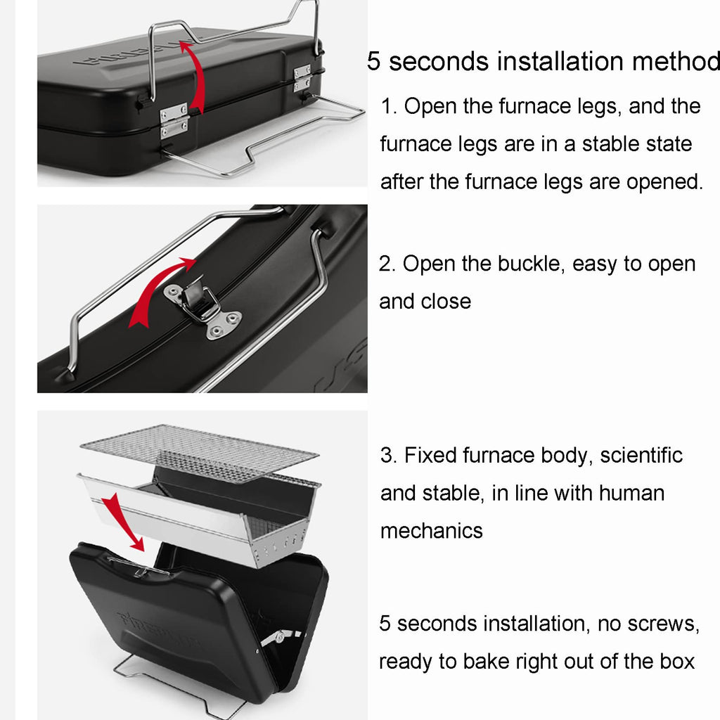 Foldable Portable Stainless Steel Charcoal BBQ Grill W99416