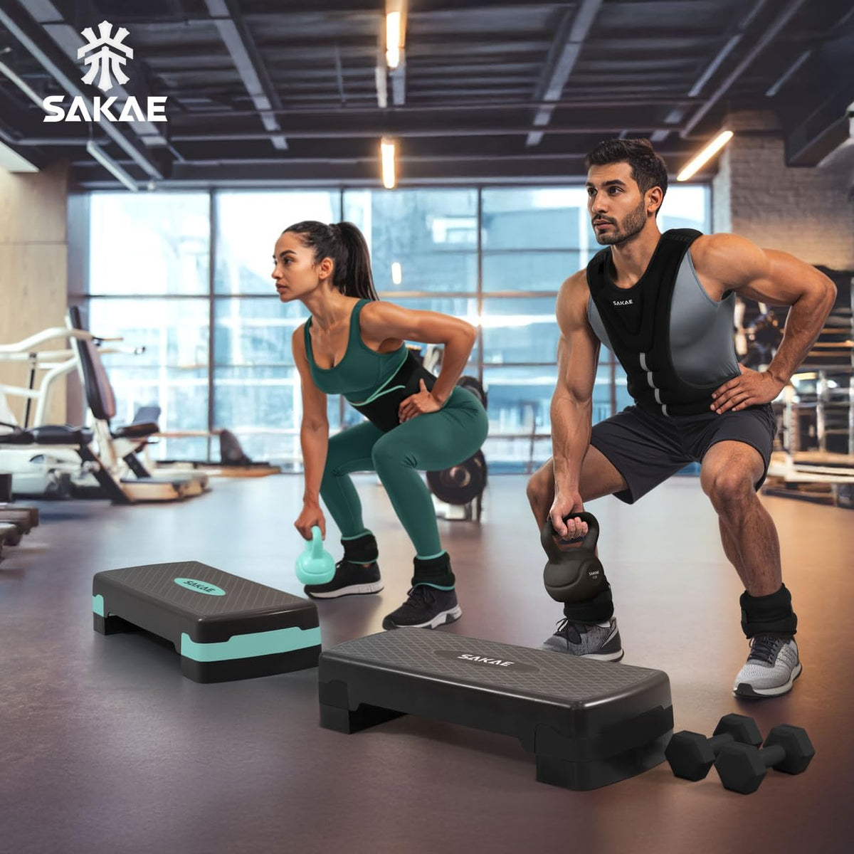 Adjustable Aerobic Stepper Kit with Dumbbells & Kettlebell & Weightlifting Belt & Measuring Tape F4195