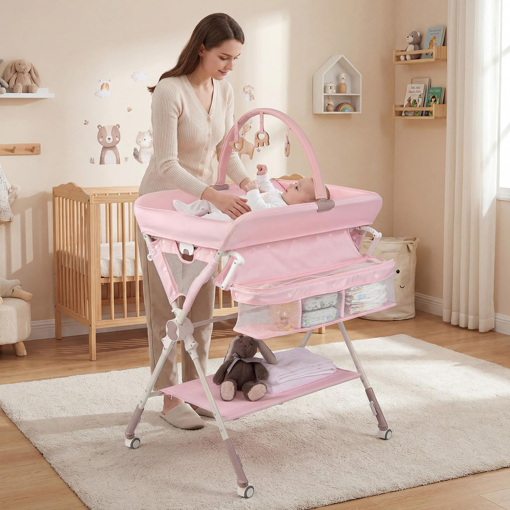 Portable Foldable Baby Changing Table with Wheels G629577