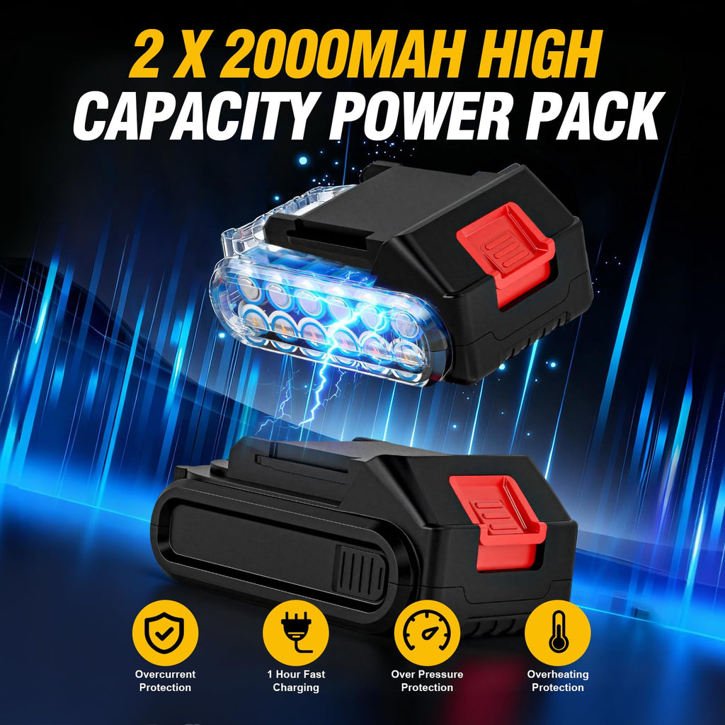 21V Brushless Cordless Drill with 2.0Ah Power Pack and Charger D11837
